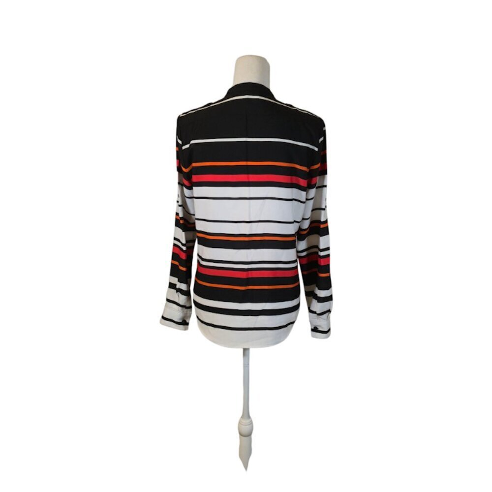 Calvin Klein Striped Button Up Top Women Size XS Black Career Preppy Classic - Picture 2 of 7